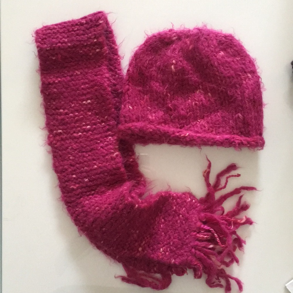 Handmade Magenta Scarf and Hat Set